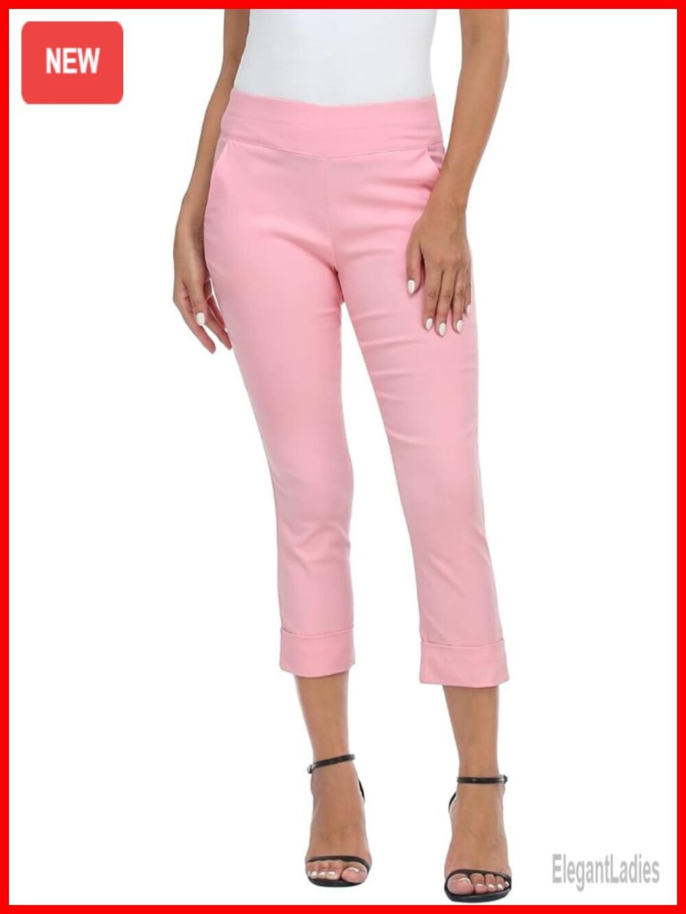 Pull On Capri Pants with Pockets Elastic Waist Cropped Work Pants